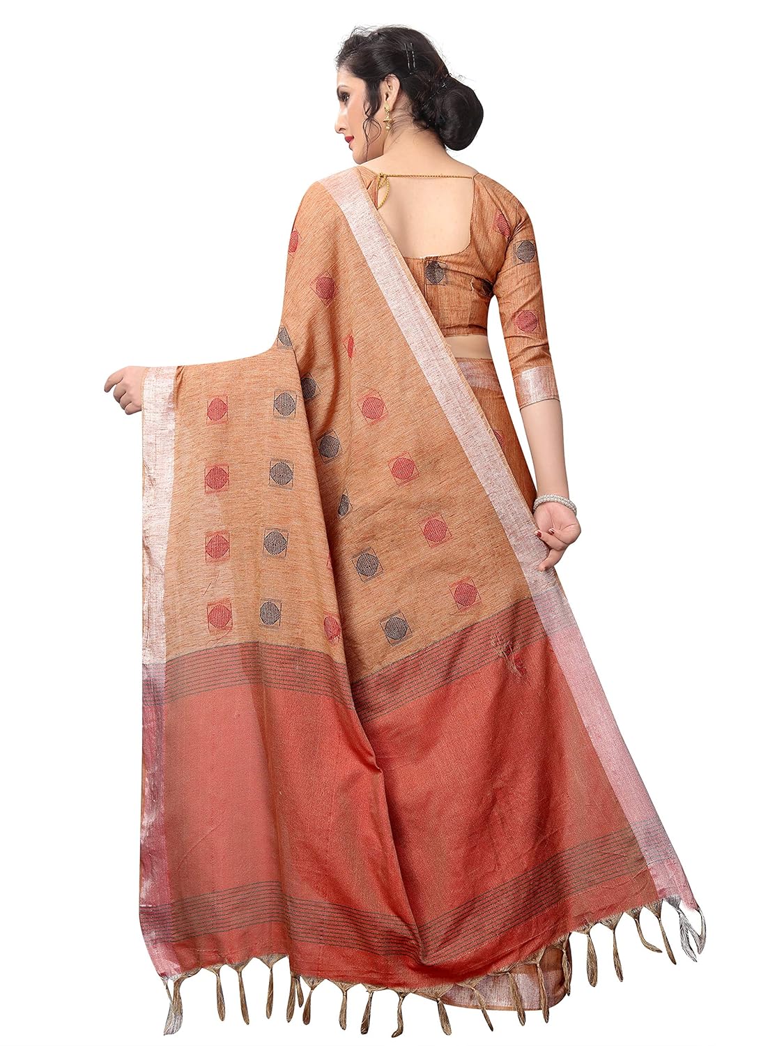 perfectblue women's linen saree with blouse piece (linenroundvariation)