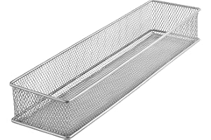 YBM HOME Silver Mesh Drawer Cabinet and or Shelf Organizer Bins, School Supply Holder Office Desktop Organizer Basket 1592s (1, 3x12x2 Inch)