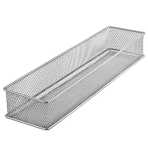 YBM HOME Silver Mesh Drawer Cabinet and or Shelf Organizer Bins, School Supply Holder Office Desktop Organizer Basket 1592s (1, 3x12x2 Inch)