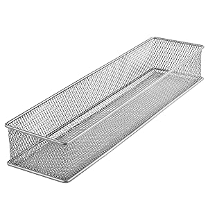 YBM HOME Silver Mesh Drawer Cabinet and or Shelf Organizer Bins, School Supply Holder Office Desktop Organizer Basket 1592s (1, 3x12x2 Inch)