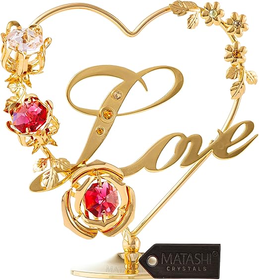 Amazon Com Matashi 24k Gold Plated Crystal Studded Double Heart