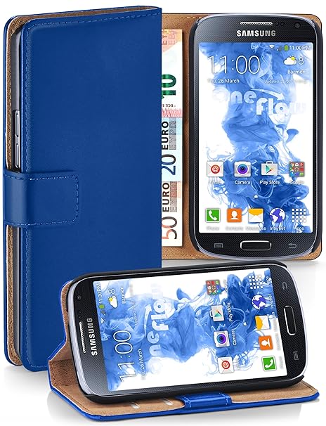 moex Samsung Galaxy S4 Mini | Hülle Blau mit Karten-Fach 360° Book Klapp-Hülle Handytasche Kunst-Leder Handyhülle für Samsung