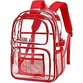 abshoo Large Heavy Duty Clear Backpack For School Bookbag Transparent Multi Pocket Backpacks (Red)