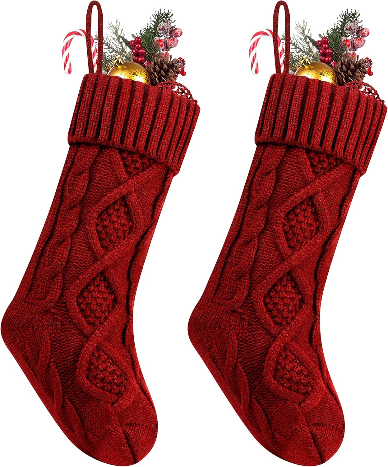 Stockings & Holders - Fesciory Christmas Stockings, 2 Pack 18 Inches Cable Knitted Large Size Stocking Gifts & Decorations for Family Holiday Xmas Party, Burgundy