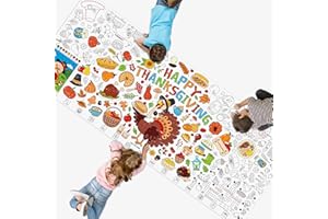 SpriteGru Thanksgiving Coloring Poster, Large Coloring Activity Paper 75” x 31” Jumbo Size Versatile Paper DIY Painting Drawing Banner/Tablecloth for School, Autumn Theme Parties, Wall Decor