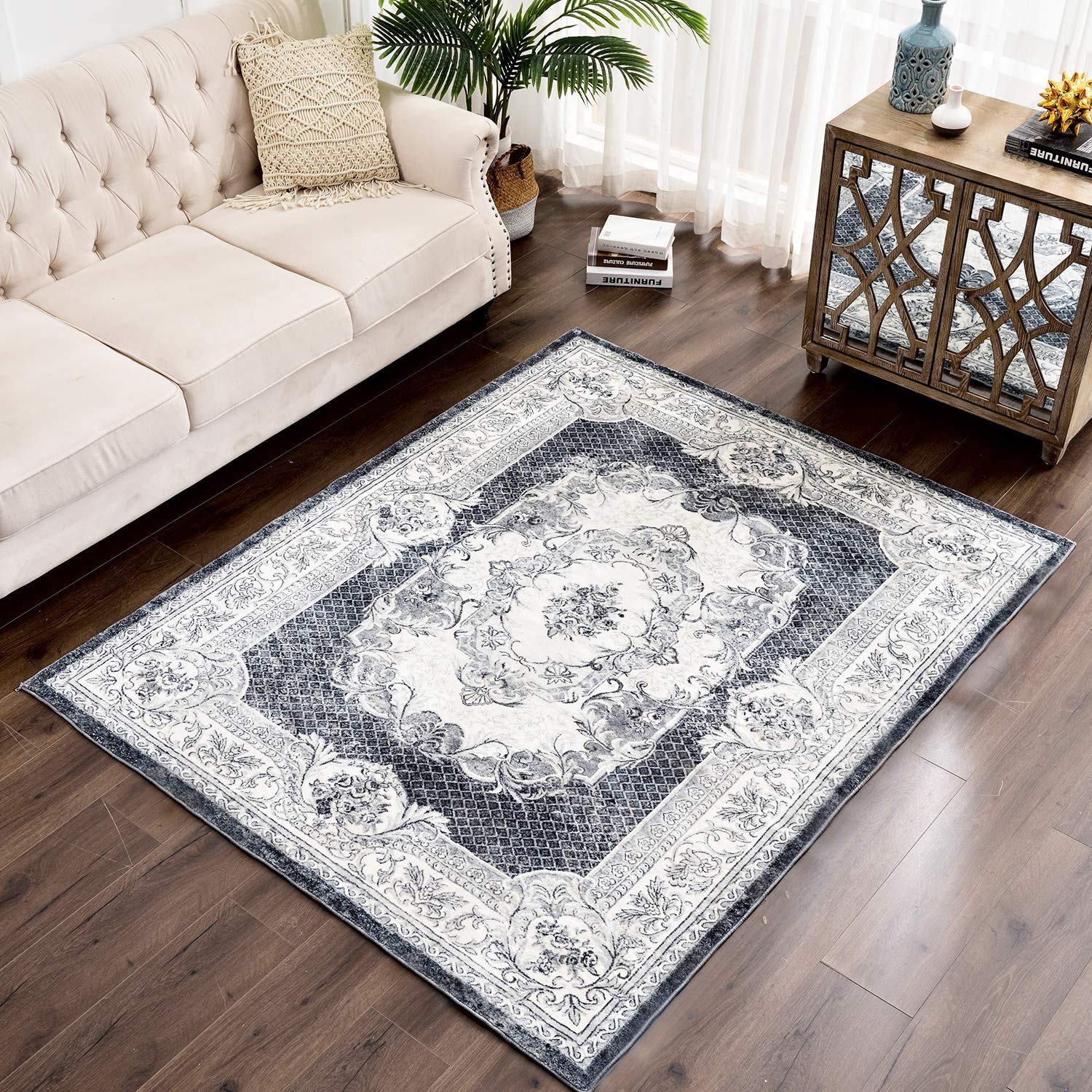 Area Rugs Modern Style Rug Artistic Traditional Unique Carpet Soft Short Pile Living Room Carpets Anti Slip Floor Mat Large for Hallway Bedroom (Grey white, 80 x 120 cm) (Grey white, 80 * 120cm)