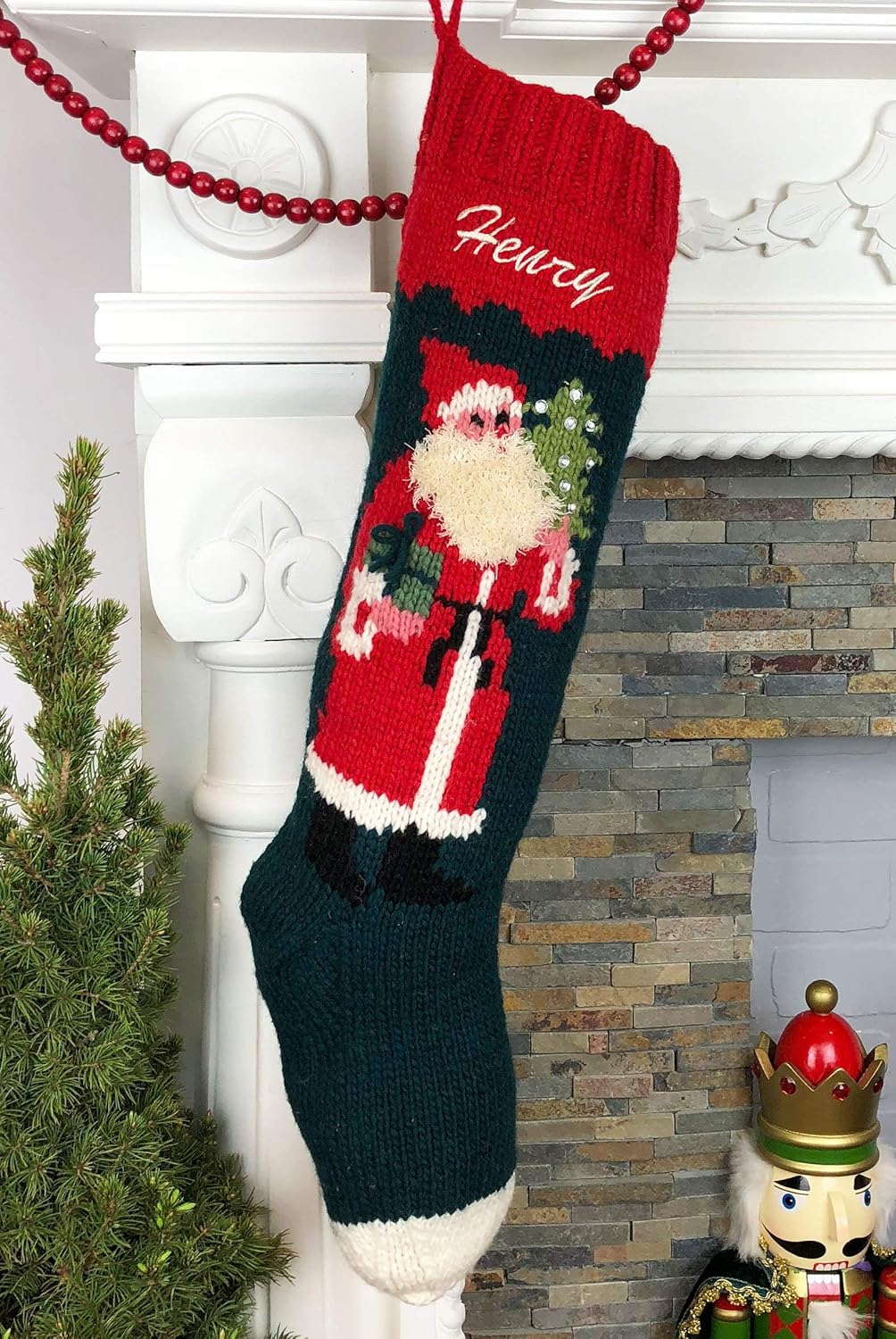 Christmas Stocking Personalized Hand Knit Vintage Santa