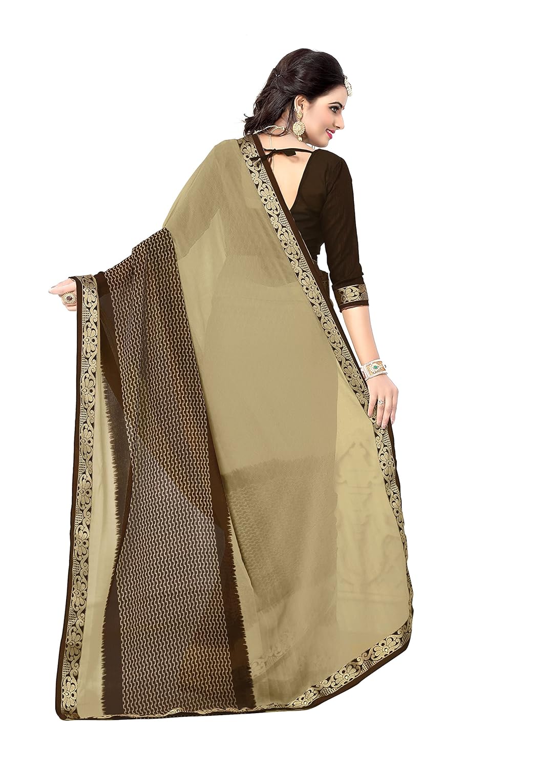 oomph! women&rsquo;s chiffon printed sarees - crimson red