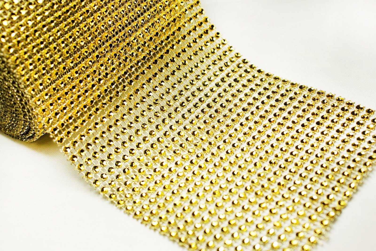 5" 5 Yards Gold Diamond Mesh Wrap Roll Crystal Rhinestone Sparkle Ribbon