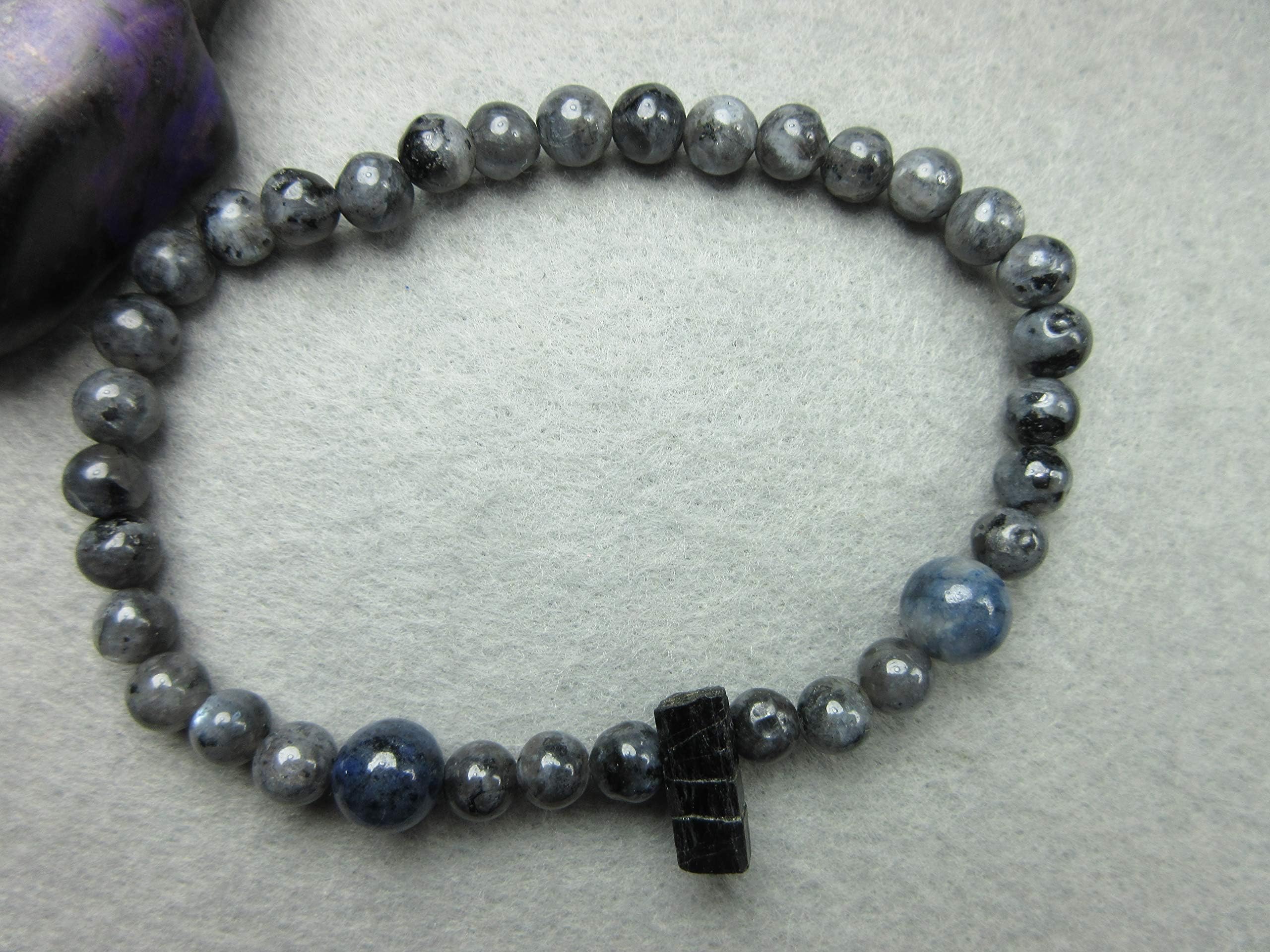 Genuine Larvikite, Dumortierite and Black Tourmaline Healing Bracelet Protection Lucid Dreaming