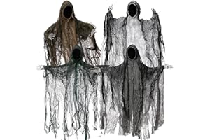 JOYIN 4 Pack 19'' Halloween Hanging Ghost Decoration Outdoor, Faceless Grim Reaper Set with Posable Arms in Dark Horror Robe for Halloween Party Decorations, Tree, Yard, Patio, Haunted House Decor