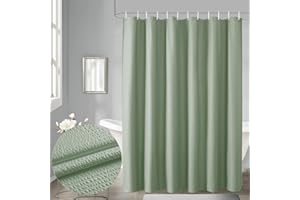 OVZME Berry Sage Green Shower Curtain Set, Embossed Textured Fabric Shower Curtain for Bathroom - Soft Cloth & Hotel Spa, Water Resistance, Machine Washable Shower Curtain with 12 Hooks, 72X72