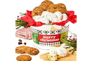 DAVID'S COOKIES David’s Cookies Merry Christmas Assorted Cookies Bucket with Thin Crispy Cookies and Pecan Meltaways Treats – Gourmet Holiday Cookies Gift Basket - All Natural Christmas Cookies Gift