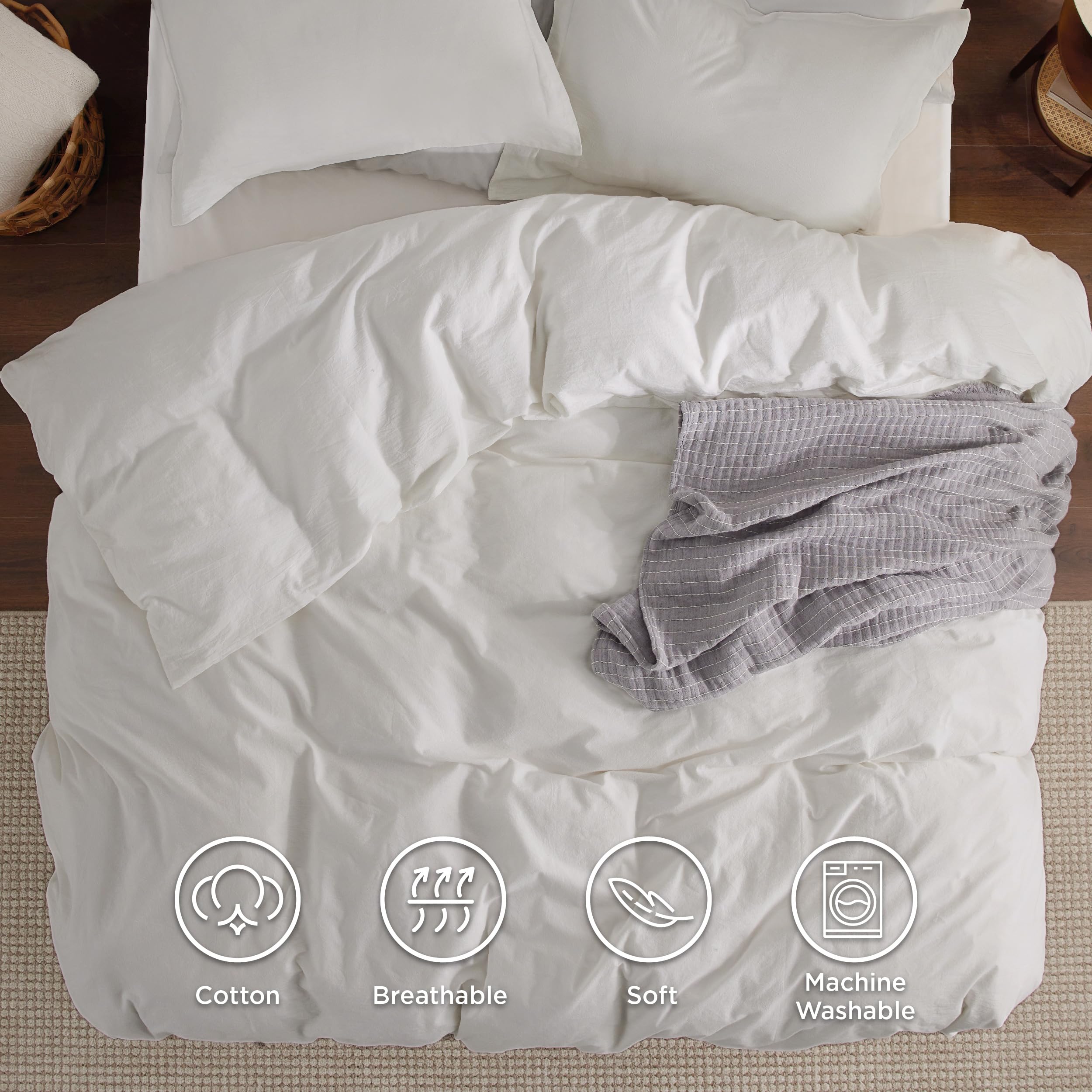 Bedsure 100% Washed Cotton Duvet Cover King Size