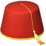 Red Fez Hat - Red with Gold Tassel 