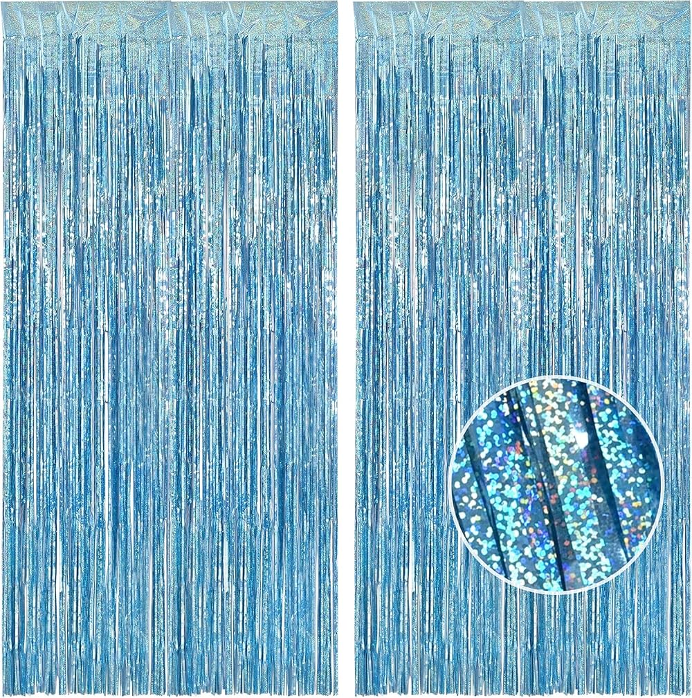 Blue Foil Fringe Curtain 2 Pcs 1x2.5m Party Backdrop
