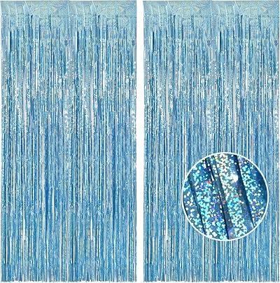 Blue Foil Fringe Curtain 2 Pcs 1x2.5m Party Backdrop