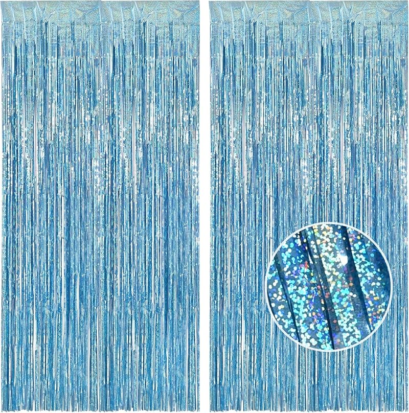 Blue Foil Fringe Curtain 2 Pcs 1x2.5m Party Backdrop