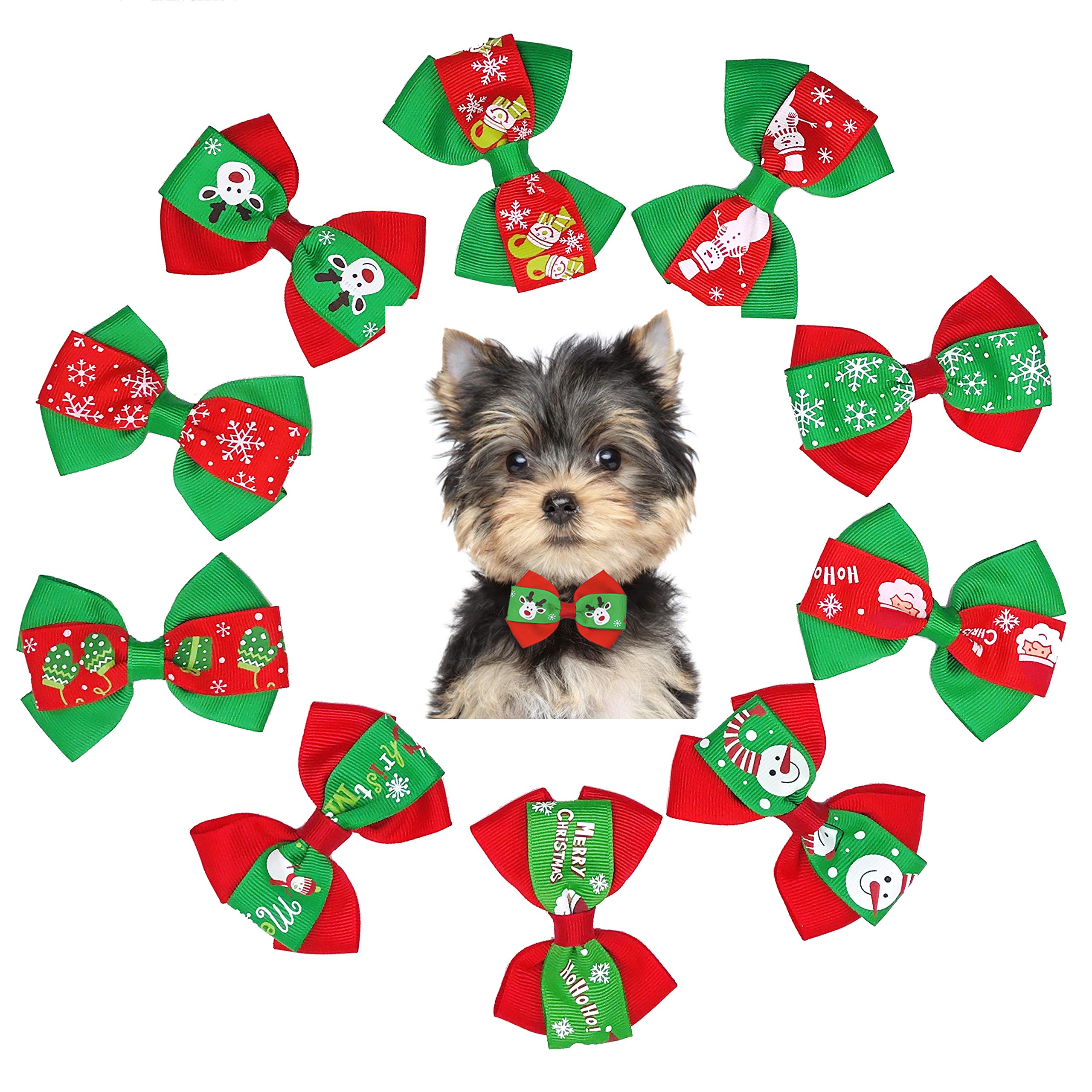 JpGdn 10pcs Christmas Dog Bowties Attachments Charms Doggy Bows Puppy Bow Ties for Small Medium Dogs Cat Rabbit Bunny Pet Bowknot Bowties for Party Holiday Collar Grooming Accessories