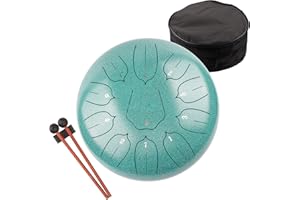 LOMUTY Steel Tongue Drum 12 Inch 11 Notes for Adults - Ethereal Metal Instrument for Meditation & Yoga with Music Book, Mallets & Carry Bag (Malachite)