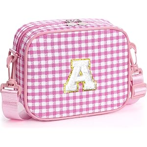 YOOLIFE Birthday Gifts for Girls Personalized Initial Crossbody Bag, Pink A | 2 3 4 5 6 7 8 Year Old Girl Birthday Gift, Chec
