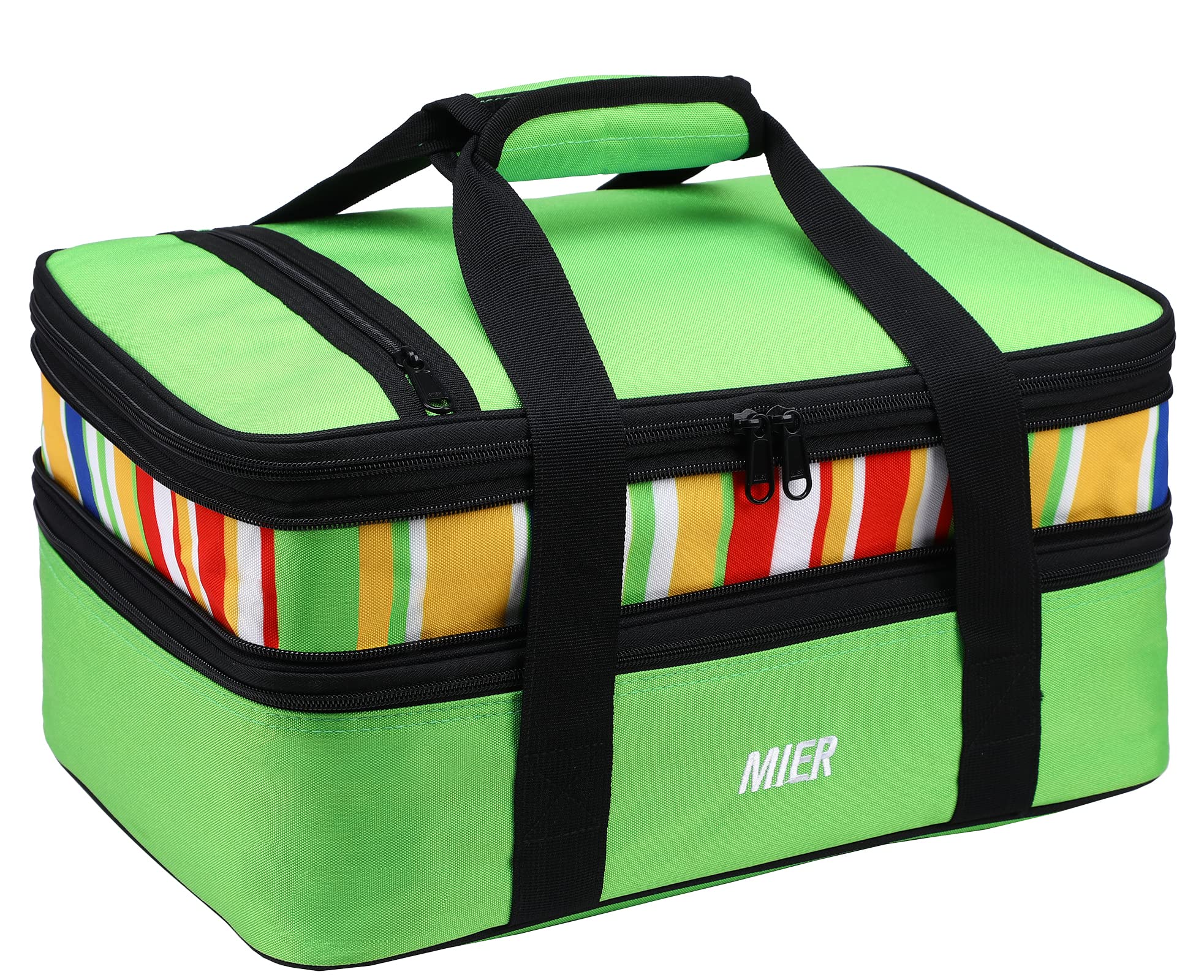 MIER Insulated Double Casserole Carrier Thermal Lunch Tote for Potluck Parties, Picnic, Beach, Fits 9 x 13 Inches Casserole Dish, Expandable, Green