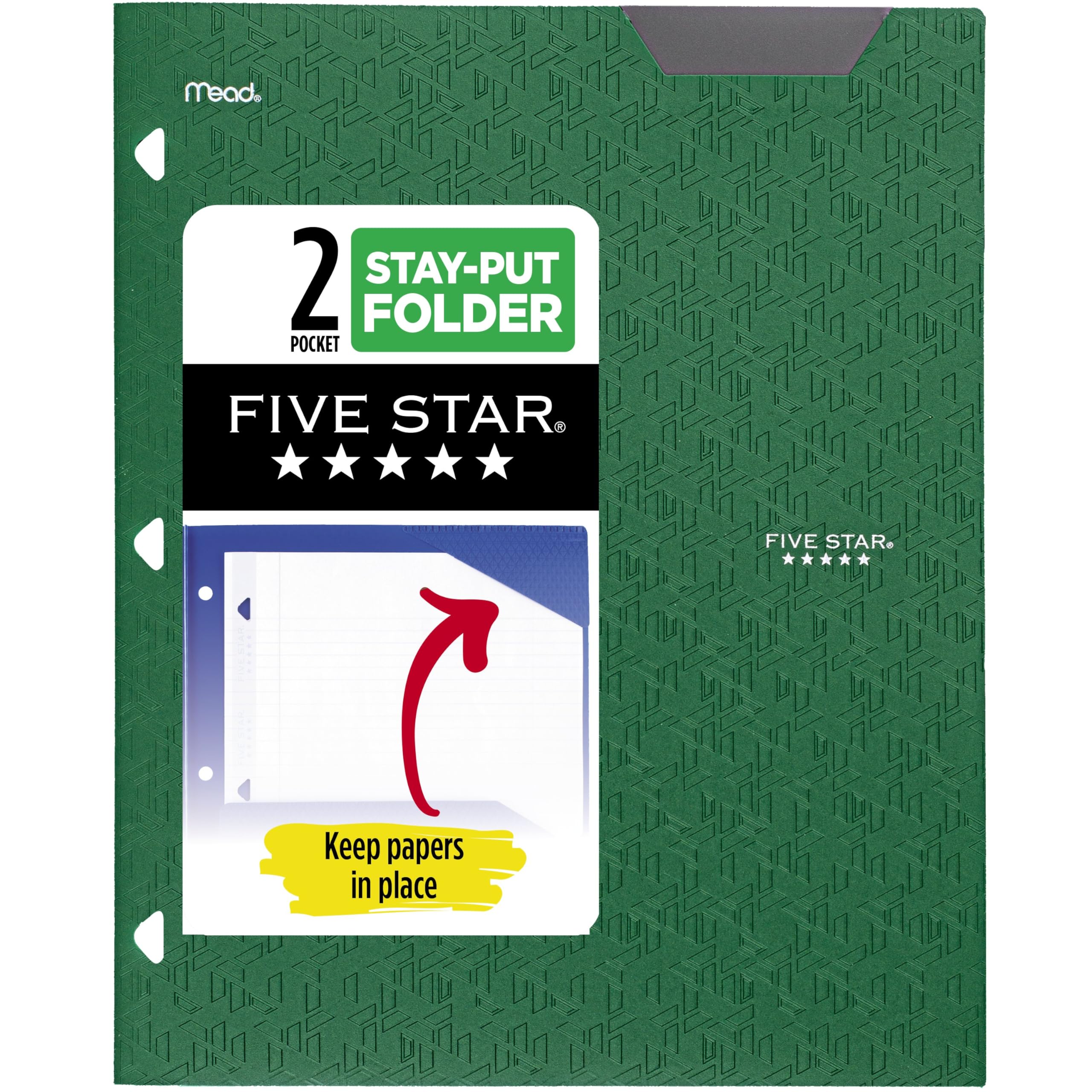 Photo 1 of Five Star 2-Pocket Folder, Plastic Folder with Stay-Put Tabs, Fits 3-Ring Binder, Holds 8-1/2" x 11" Paper, Forest Green (333420E-ECM)