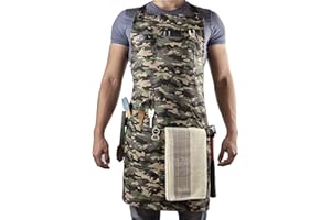 Asaya Chef, BBQ and Work Apron with Bottle Opener and Hand Towel - Durable 10oz Cotton Canvas, Brass Hardware and Cross Back Straps - For Men, Women, Grilling, and Cooking (Camo)