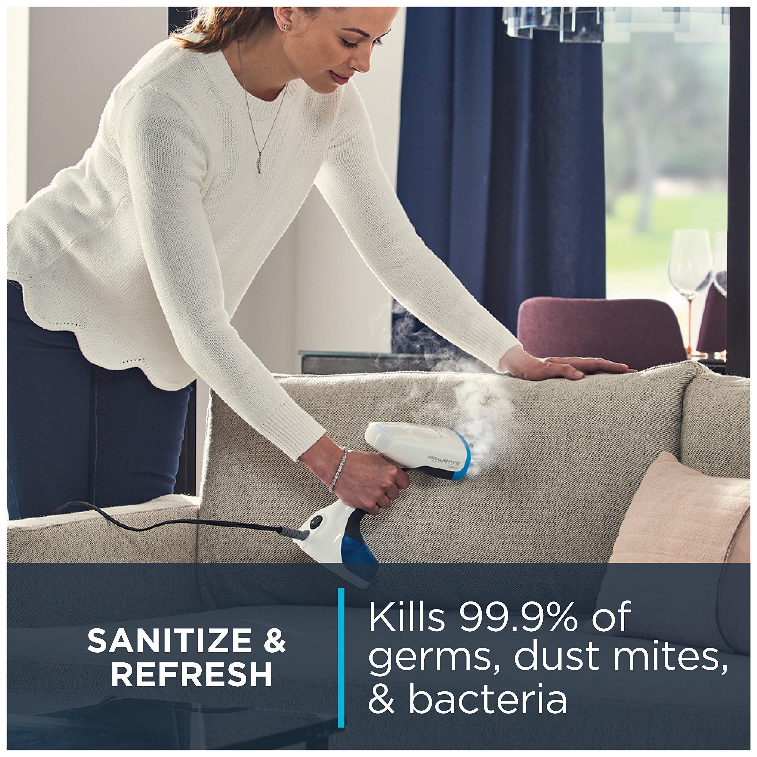 Rowenta X-Cel Handheld Steamer for Clothes 45 Second Heatup, 5 Ounce capacity, Cotton, Wool, Poly, Silk, Linen, Nylon 1100 Watts Portable, Ironing, Garment Steamer, Travel Must Have DR7000,Blue