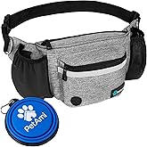 PetAmi Dog Fanny Pack, Treat Pouch for Dog Walking, Training, Built in Poop Bag Dispenser, Water Bottle Holder, Collapsible Bowl, Pet Treat Waist Belt for Hiking, Running, Kibbles (Grey)