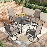 PHI VILLA 5 Piece Patio Dining Set, 4 Outdoor Swivel Dining Chairs and Large Round Dining Table(1.57’’ Umbrella Hole), All Weather Table and High Back Chairs for Outdoor Lawn Garden