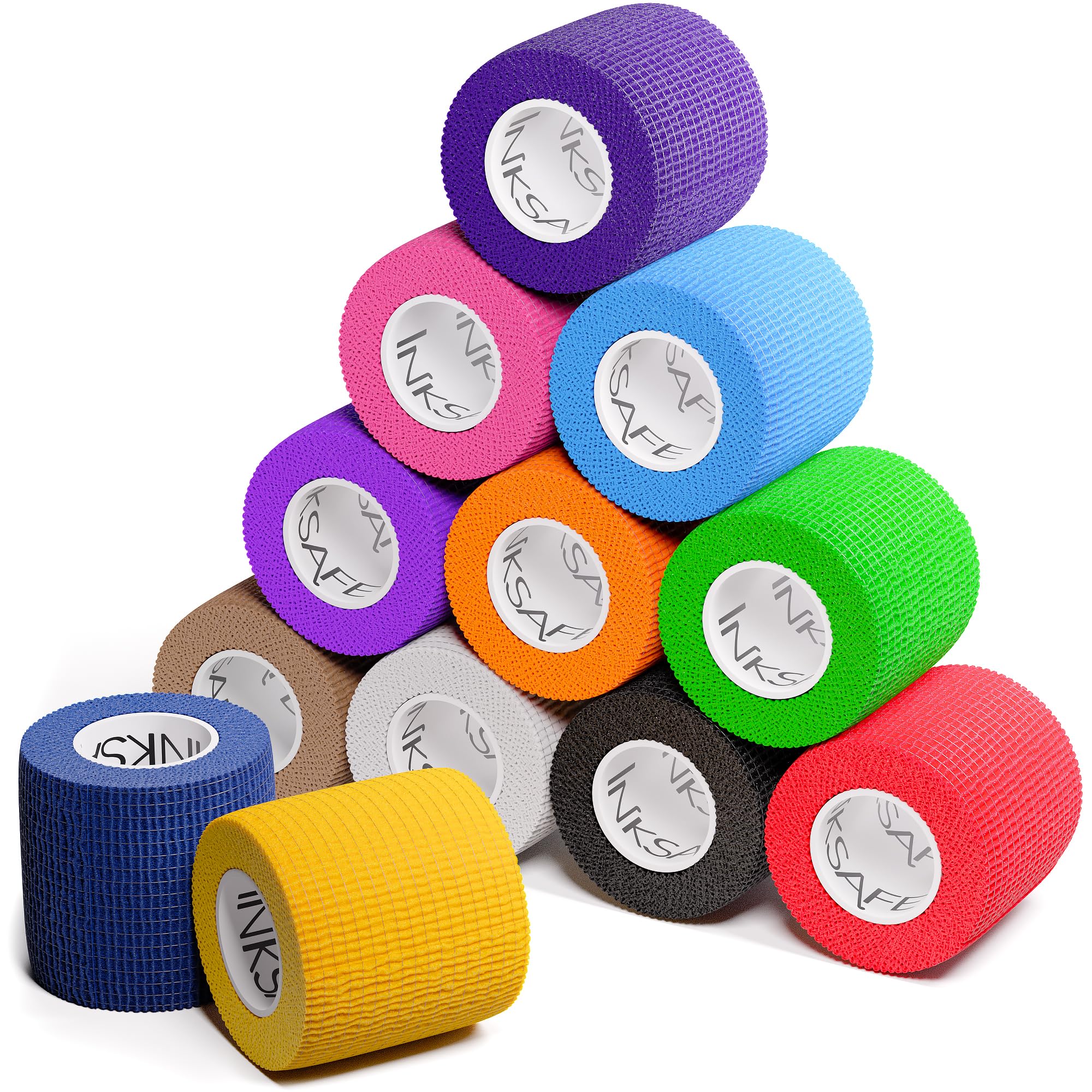 Inksafe Assorted Colours Self Adherent Cohesive Bandages 5cm x 4.5m Box of 12 - Uses Include Vet Wrap, Tape for Wrist and Ankle Sprains