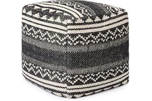 REDEARTH · Tufted Pouf Ottoman with Filler Textured Storage Cube Bean Bag Pouffe Footrest for Living Room, Bedroom, Nursery, Kidsroom; 100% Cotton (17.5"X17.5"X17.5", Ziggurat Obsession Black)