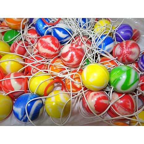 KIG 50x Bunte Flummis mit Schnur Gummiball Hüpf Ball Springball Jojo Tombola Mitgebsel