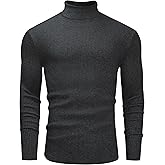 Alimens & Gentle Mens Turtleneck Sweater Slim Fit Cable Knitted Casual Pullover Lightweight Ribbed Long Sleeve Sweaters