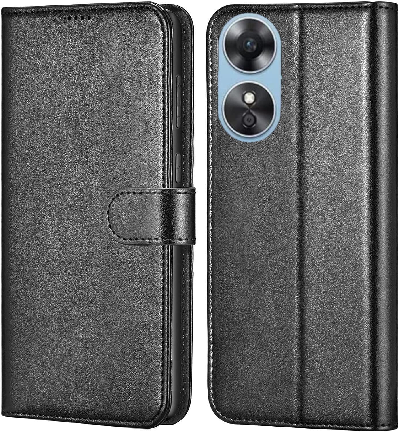 AMAZE!UK Phone Case For Oppo A17, Oppo A17 Flip Book Phone Case with Kickstand,Full Protection Case with Magnetic Closure fit for Oppo A17 (Black)