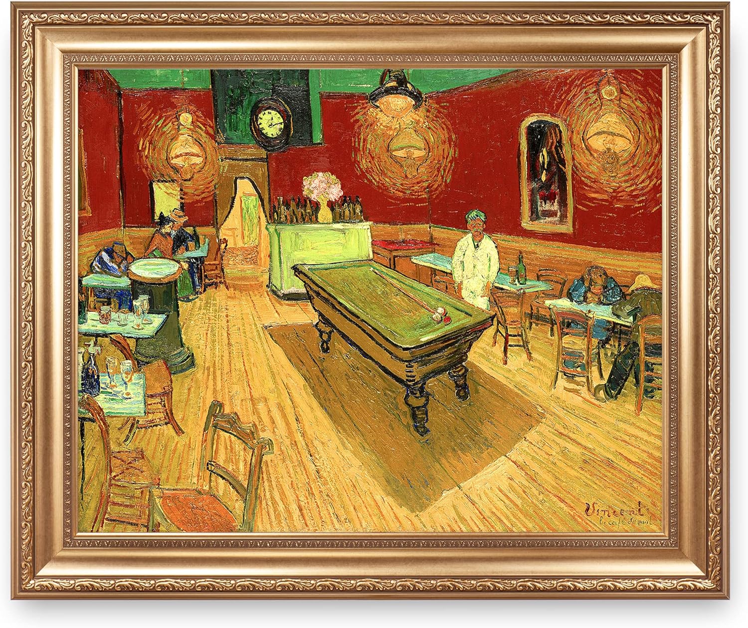 Paintings - A&T ARTWORK The Night Cafe in The Place Lamartine in Arles by Vincent Van Gogh.Framed Size:36x30 inches,Image Size:30x24 inches Van Gogh Reproductions For HomeDecor,Wide Gold Embossing Frame