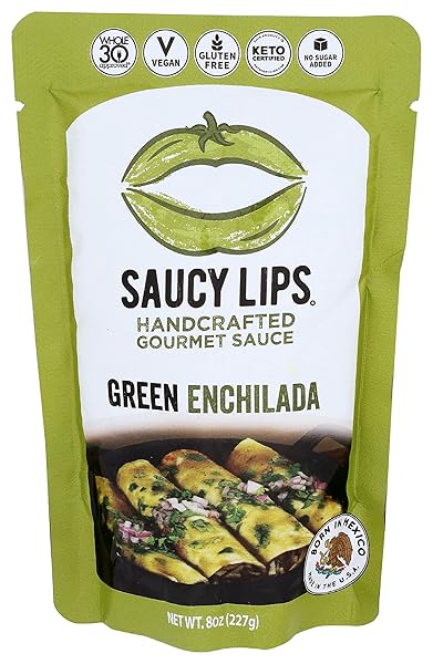 SAUCY LIPS GREEN ENCHILADA SAUCE – TANGY TOMATILLO MEXICAN BLEND, HANDCRAFTED SALSA VERDE, VERSATILE COOKING SAUCE, 8OZ