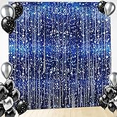 Tingjoo 5 Pack Galaxy Foil Curtains Backdrop for Space Themed Party Decorations, 3.3 x 6.6 ft Blue Iridescent Tinsel Curtains, Foil Fringe for Photo Booth, Outer Space Movie Birthday or Alien Party