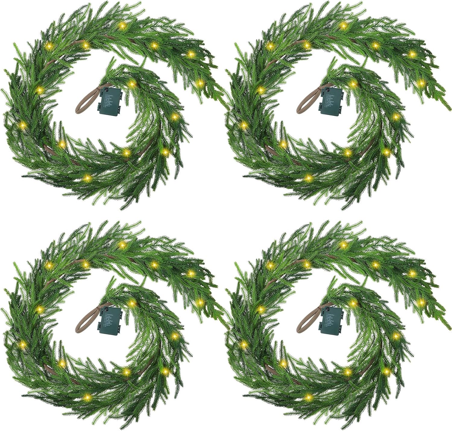 Wreaths, Garlands & Swags - Wavyknot Real Touch Norfolk Pine Garland Faux Christmas Garland Pre Lit Artificial Pine Greenery Garlands with Warm White LED Lights for Xmas Holiday Wedding Party Outdoor Decorations (6 Feet, 2)