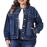Agnes Orinda Plus Size Denim Jacket for Women Long Sleeve Button Washed Vintage Western Outfit Jean Jackets