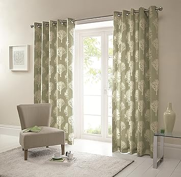 One Pair Of Woodland Trees Eyelet Curtains In Green Size 46 X