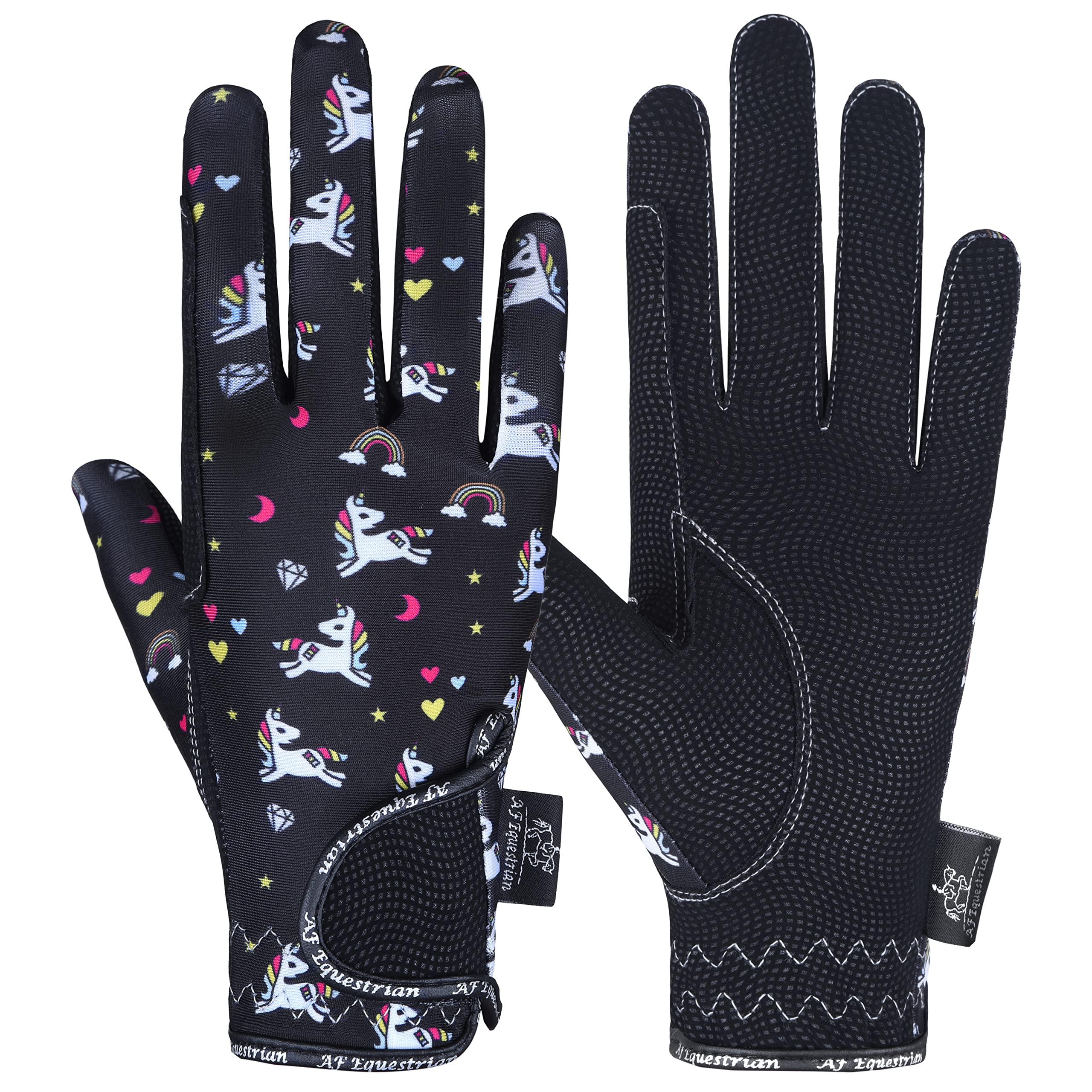 AF EQUESTRIAN AFE Kids Gloves For Girls Boys Unisex Horse Riding Gloves Outdoor Gloves Sports Gloves Cycling Gloves For Children Unicorn Design (Medium)
