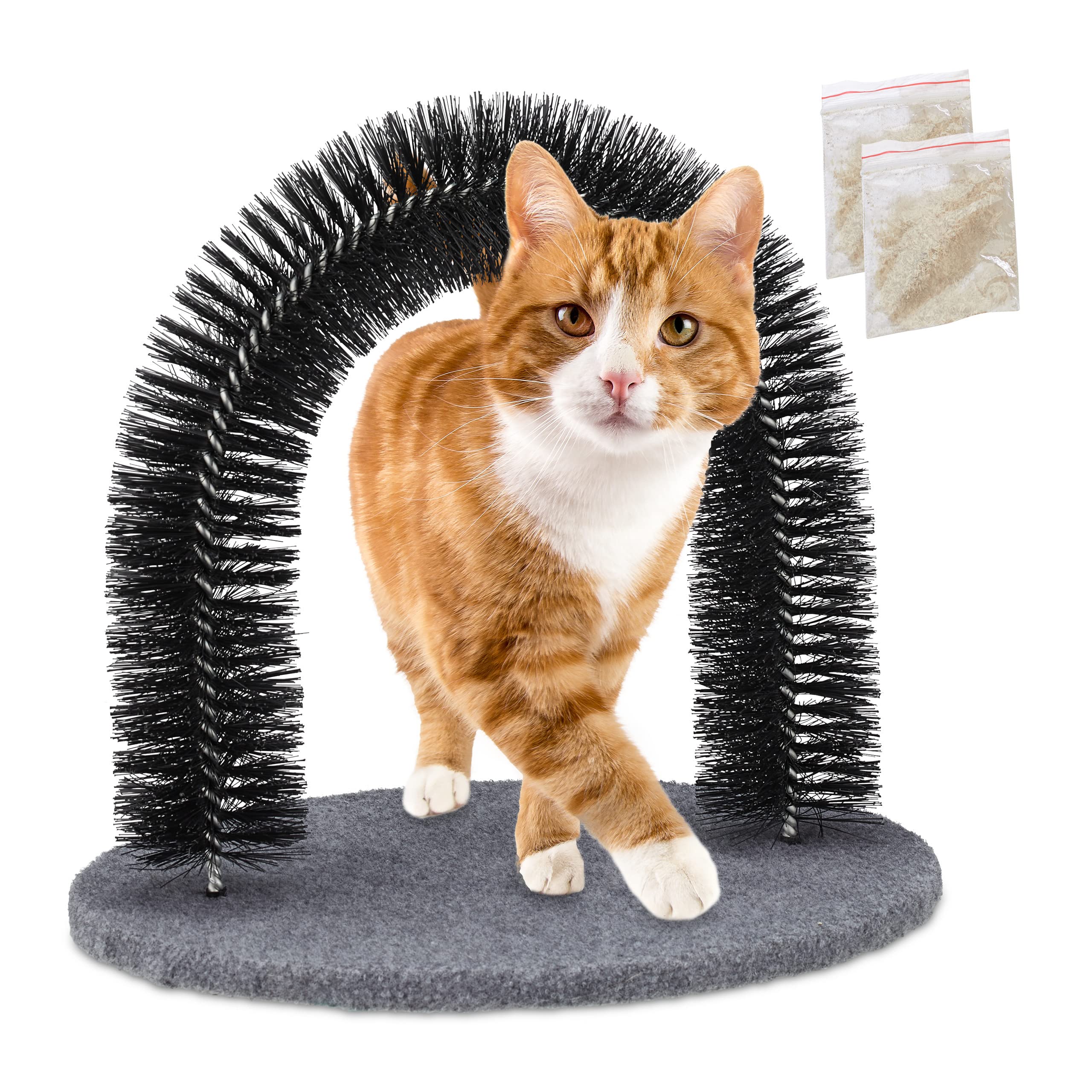 Relaxdays Cat Scratching Arch, Includes Catnip, Cat Brush for All Hairs, Black