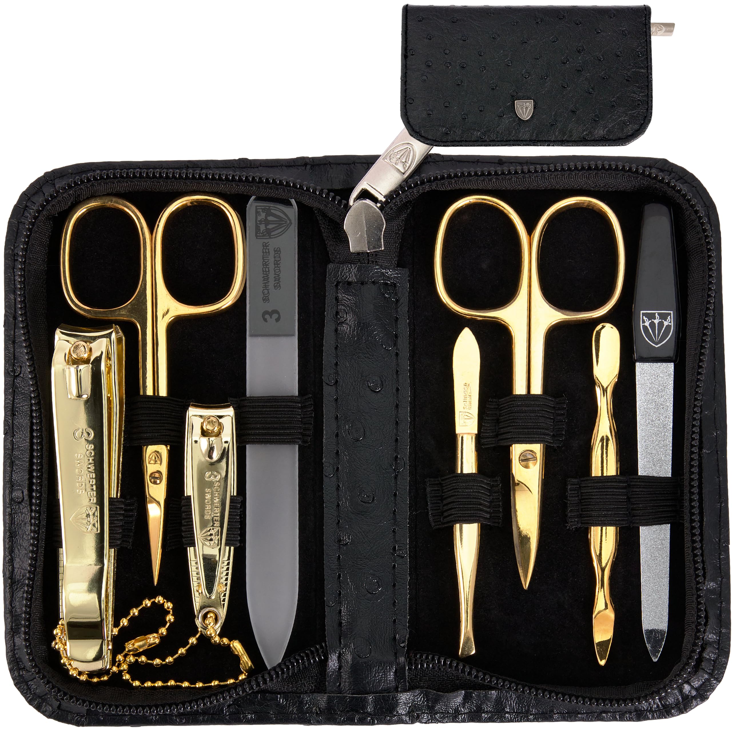 3 Swords Germany - brand quality 8 piece manicure pedicure grooming kit set for professional finger & toe nail care scissors clipper fashion leather case in gift box, Made by 3 Swords (000910)