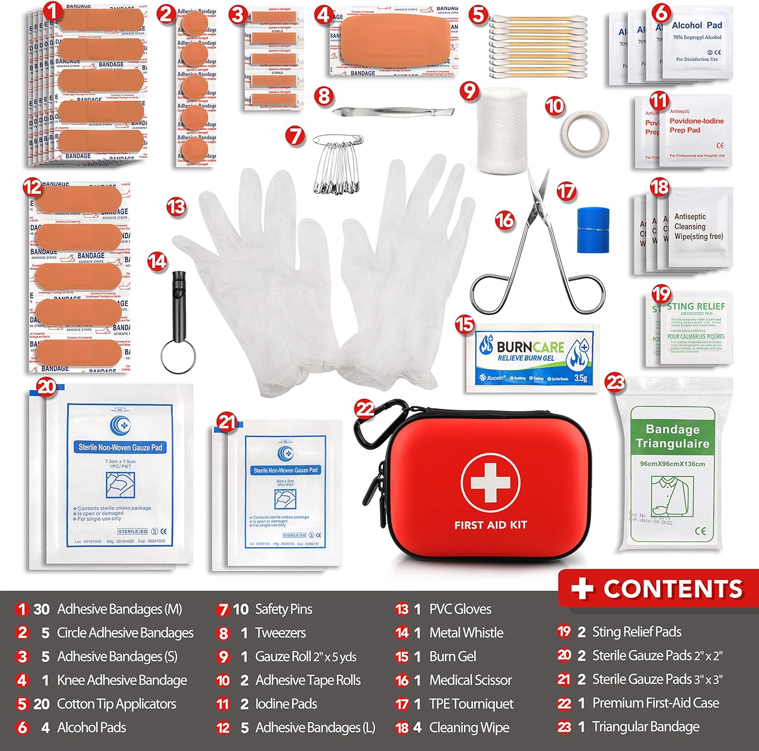 Mini First Aid Kit, 100 Pieces Small Water-Resistant Hard Shell Case - Perfect for Travel, Outdoor, Home, Office, Camping, Hiking, Car (Red): Health & Personal Care