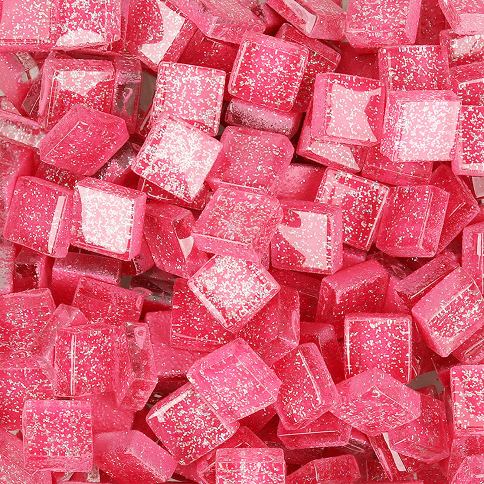 Glass Mosaic Tiles Square Glitter Crystal Mosaic Stones Glass Pieces for DIY Art Craft Decoration 200g,1x1cm(Pink)