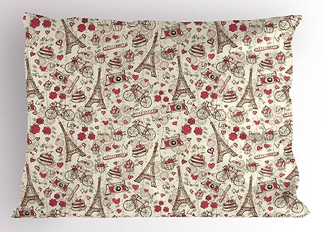Ambesonne Romantic Pillow Sham Europe French Paris Themed Eiffel