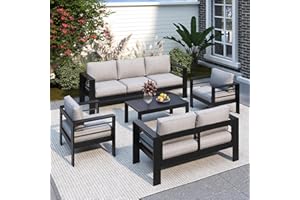 Solaste Aluminum Patio Furniture Set for All Weather, Oversized Metal Outdoor Furniture Set with 27.5" Deep Seating and 3.2" Wide Armrest, Patio Conversation Set with 5" Cushion, Black and Grey