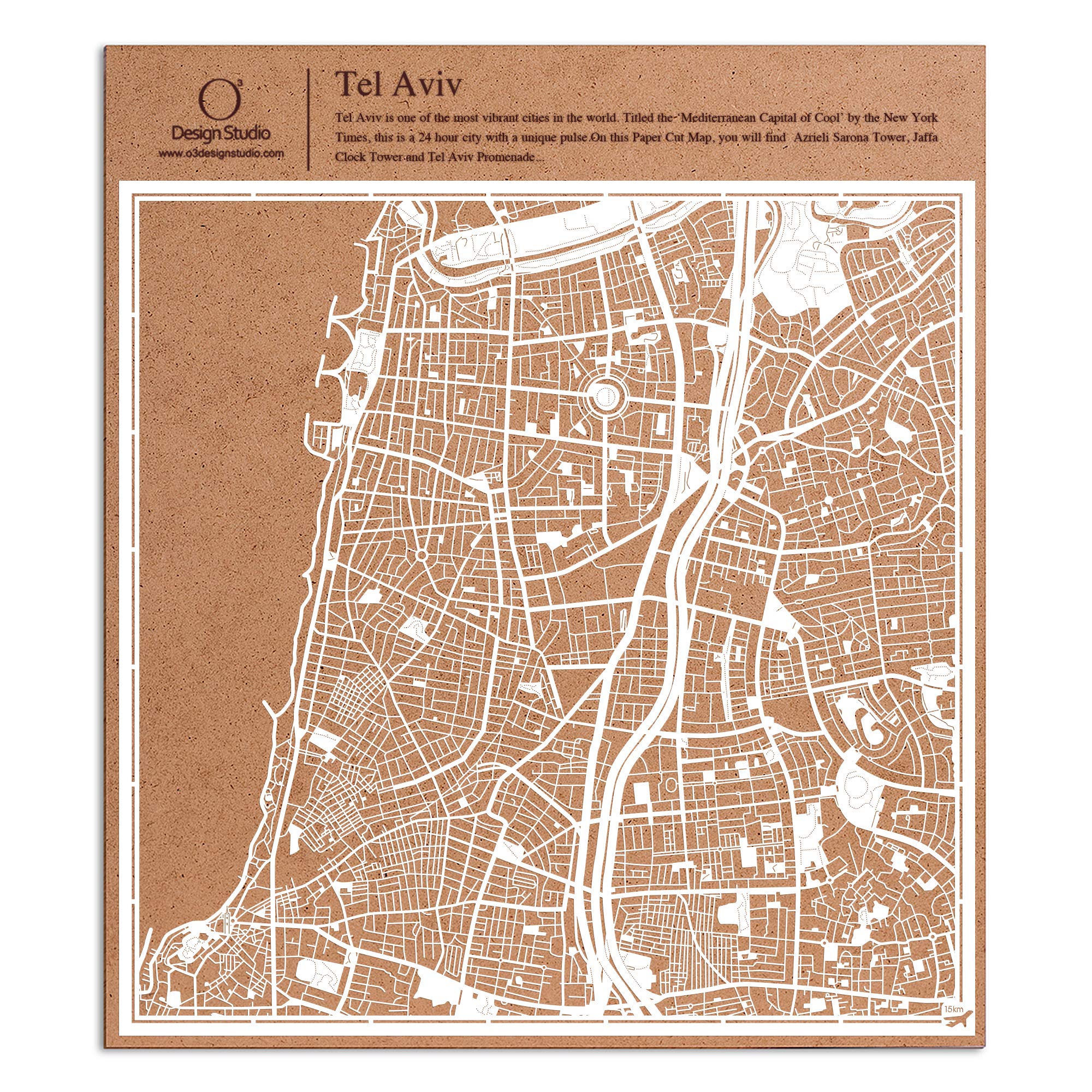 Tel Aviv Paper Cut Map White 30x30 cm Paper Art